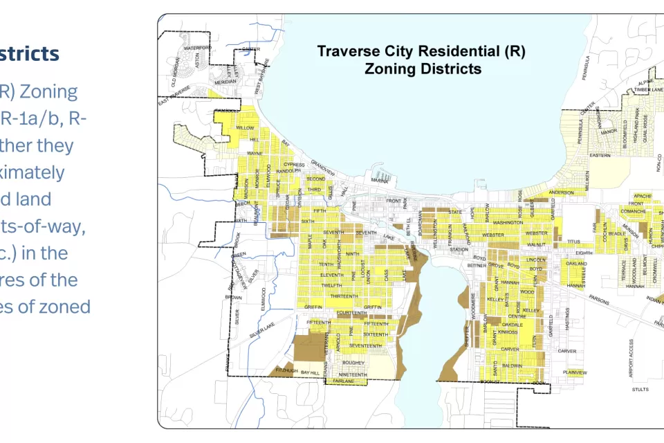 A map of zoning codes in the Michigan city of Traverse City.